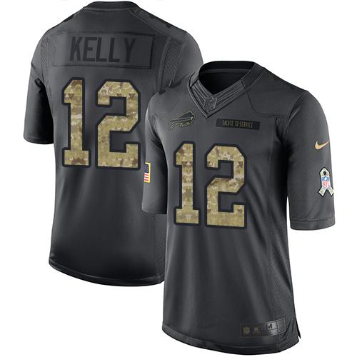 Bills #12 Jim Kelly Black Youth Stitched Limited 2016 Salute To Service Jersey