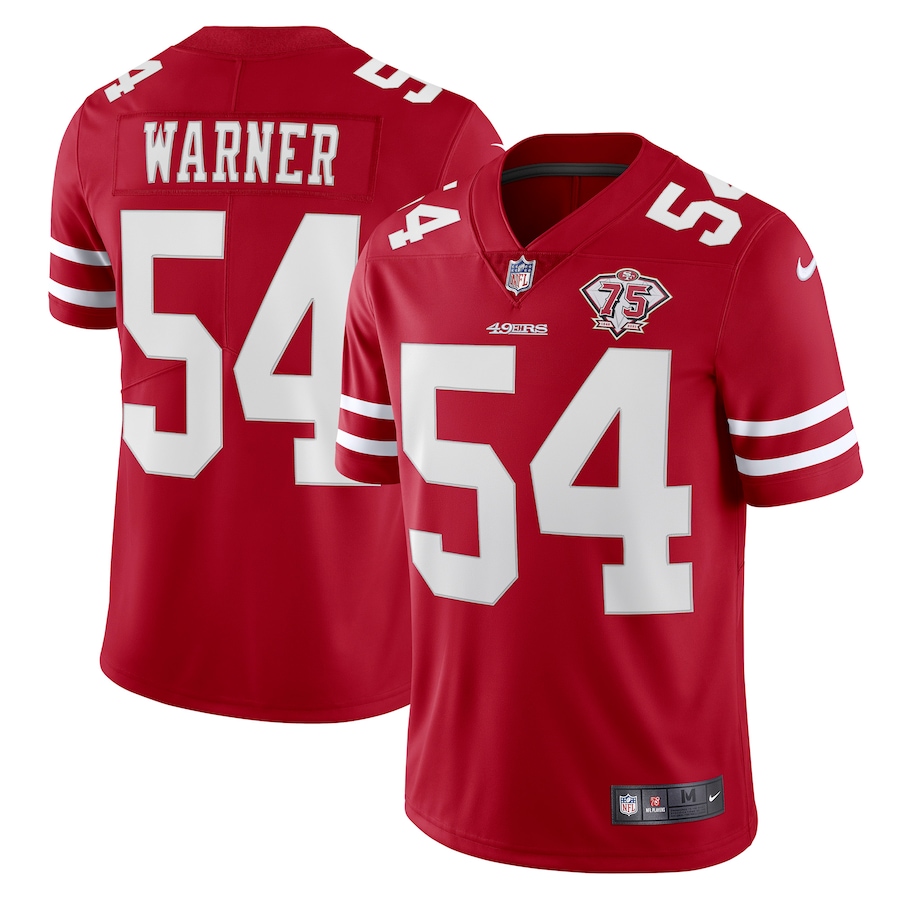49ers #54 Fred Warner Red Youth 75th Anniversary Stitched Vapor Untouchable Limited Jersey