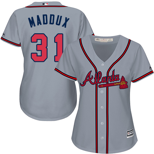 Atlanta Braves #31 Greg Maddux Grey Road Women's Stitched Jersey Womens