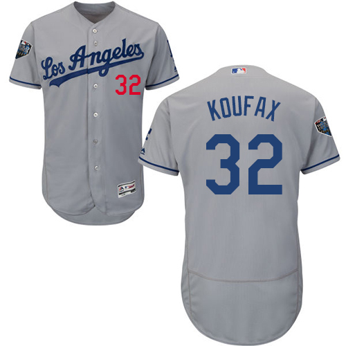 Los Angeles Dodgers #32 Sandy Koufax Grey Flexbase Authentic Collection 2018 World Series Stitched Jersey Men's