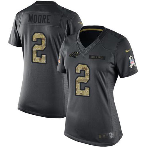 Panthers #2 DJ Moore Black Women's Stitched Limited 2016 Salute To Service Jersey