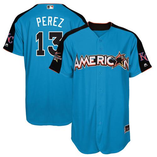 Kansas City Royals #13 Salvador Perez Blue 2017 All-Star American League Stitched Youth Jersey Youth
