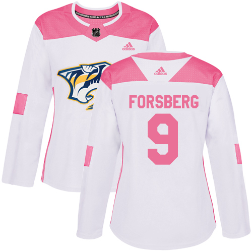 Adidas Nashville Predators #9 Filip Forsberg White/Pink Authentic Fashion Women's Stitched Jersey Womens