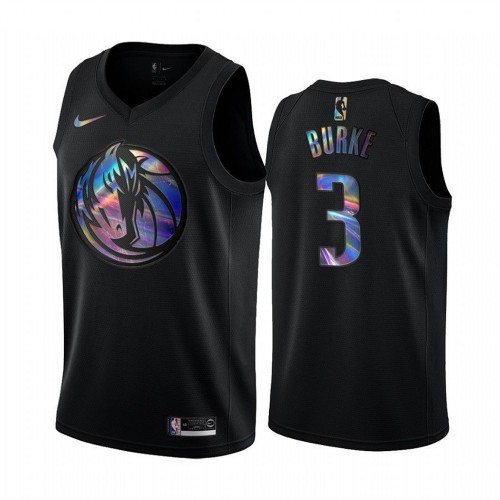 Dallas Mavericks #3 Trey Burke Mens Iridescent Holographic Collection Jersey - Black Mens