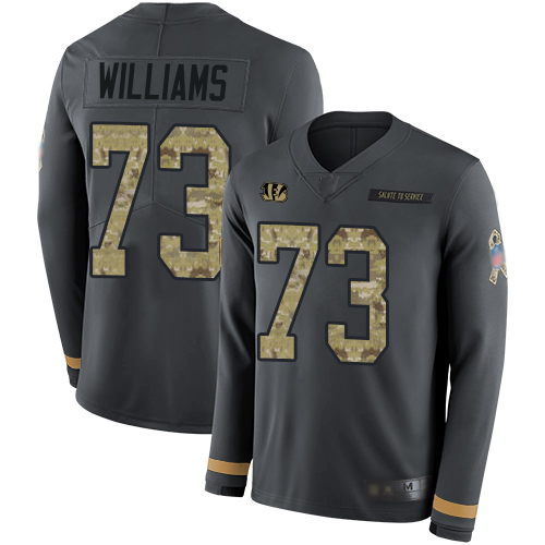 Cincinnati Bengals #73 Jonah Williams Anthracite Salute to Service Men's Stitched Limited Therma Long Sleeve Jersey Men's