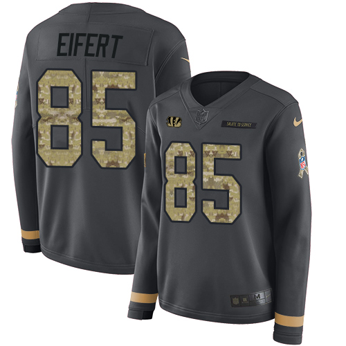 Cincinnati Bengals #85 Tyler Eifert Anthracite Salute to Service Women's Stitched Limited Therma Long Sleeve Jersey Womens