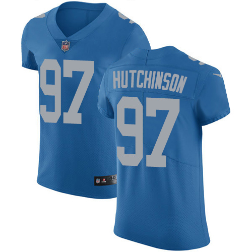 Lions #97 Aidan Hutchinson Blue Throwback Men's Stitched Vapor Untouchable Elite Jersey