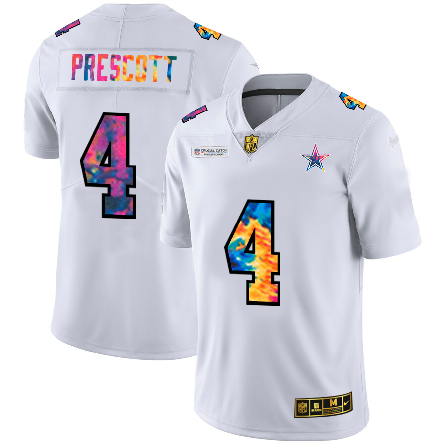 Dallas Cowboys #4 Dak Prescott Men's White Multi-Color 2020 Crucial Catch Limited Jersey
