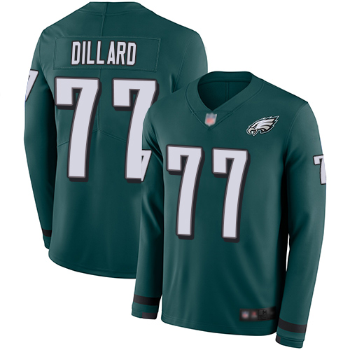 Philadelphia Eagles #77 Andre Dillard Midnight Green Team Color Men's Stitched Limited Therma Long Sleeve Jersey Men's