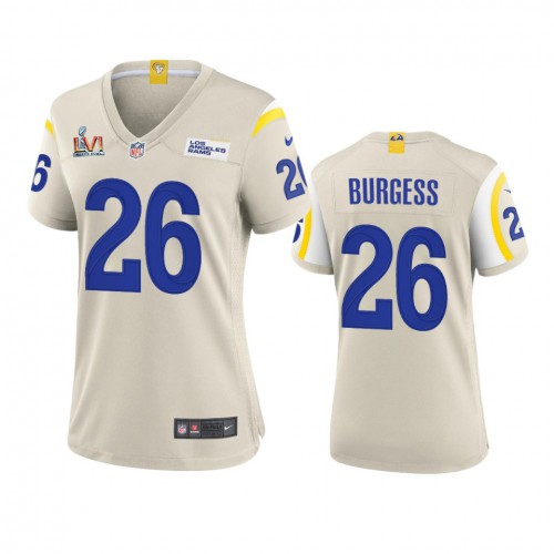 Los Angeles Los Angeles Rams #26 Terrell Burgess Women's Super Bowl LVI Patch Game Jersey - Bone Womens