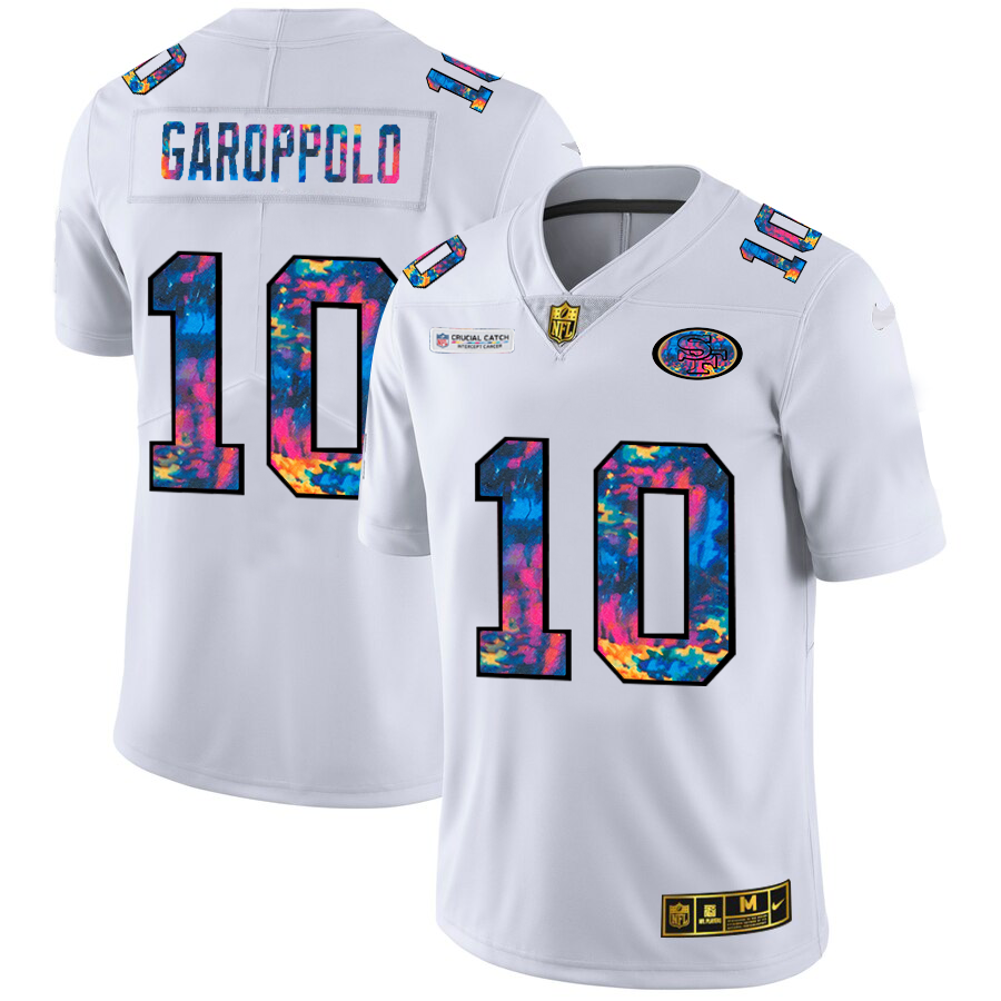 San Francisco 49ers #10 Jimmy Garoppolo Men's White Multi-Color 2020 Crucial Catch Limited Jersey