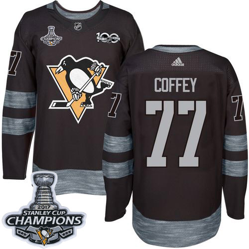 Adidas Pittsburgh Penguins #77 Paul Coffey Black 1917-2017 100th Anniversary Stanley Cup Finals Champions Stitched Jersey Men's