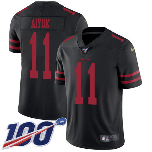 San Francisco 49ers #11 Brandon Aiyuk Black Alternate Youth Stitched 100th Season Vapor Untouchable Limited Jersey Youth