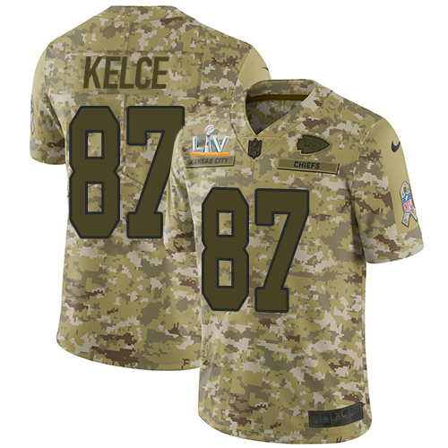 Chiefs #87 Travis Kelce Camo Men's Super Bowl LV Bound Stitched Limited 2018 Salute To Service Jersey
