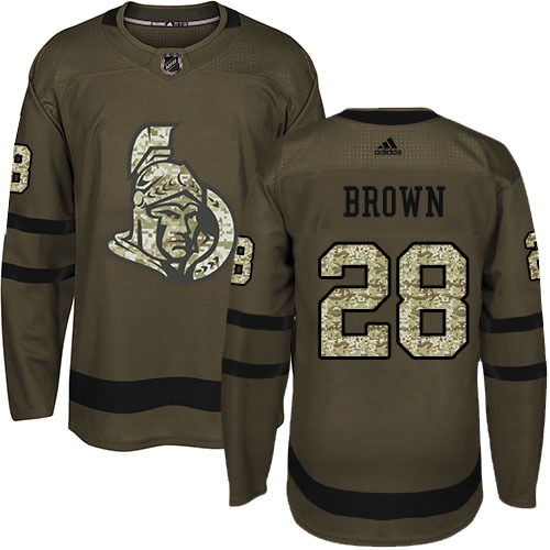 Adidas Ottawa Senators #28 Connor Brown Green Salute to Service Stitched Youth Jersey Youth