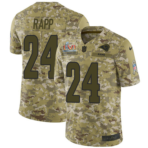 Los Angeles Rams #24 Taylor Rapp Camo Super Bowl LVI Patch Youth Stitched Limited 2018 Salute To Service Jersey Youth