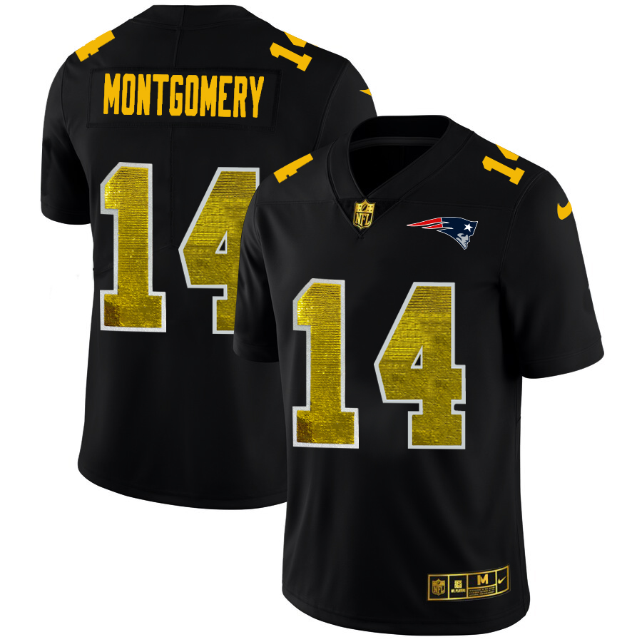 New England Patriots #14 Ty Montgomery Men's Black Golden Sequin Vapor Limited Jersey