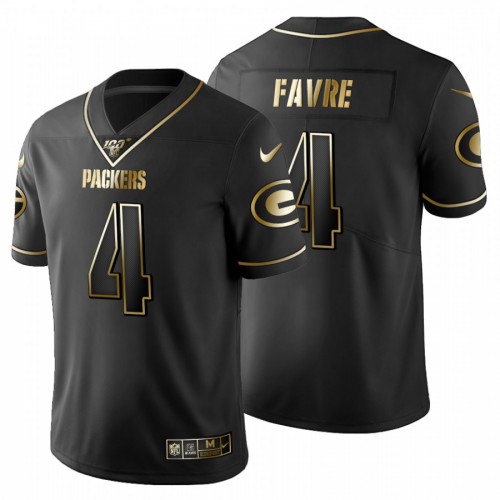 Green Bay Green Bay Packers #4 Brett Favre Men's Black Golden Limited 100 Jersey Men's