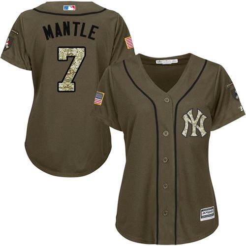 New York Yankees #7 Mickey Mantle Green Salute to Service Women's Stitched Jersey Womens
