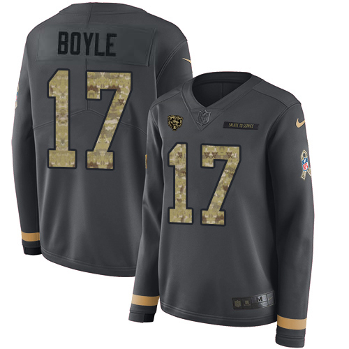 Bears #17 Tim Boyle Anthracite Salute To Service Women's Stitched Limited Therma Long Sleeve Jersey