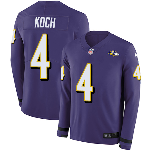 Baltimore Ravens #4 Sam Koch Purple Team Color Men's Stitched Limited Therma Long Sleeve Jersey Men's