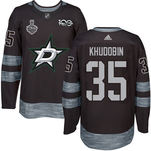 Adidas Dallas Stars #35 Anton Khudobin Black 1917-2017 100th Anniversary 2020 Stanley Cup Final Stitched Jersey Men's