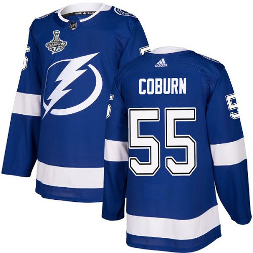 Adidas Tampa Bay Lightning #55 Braydon Coburn Blue Home Authentic Youth 2020 Stanley Cup Champions Stitched Jersey Youth