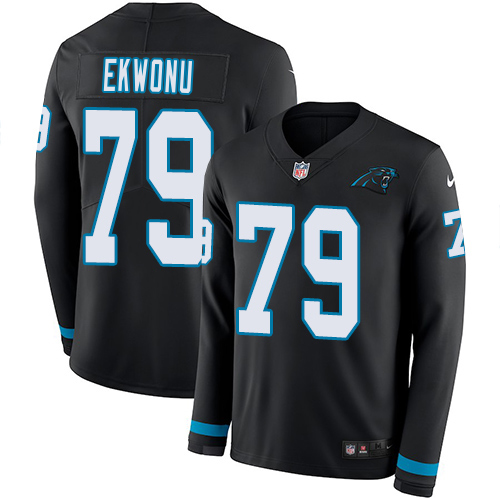 Panthers #79 Ikem Ekwonu Black Team Color Youth Stitched Limited Therma Long Sleeve Jersey