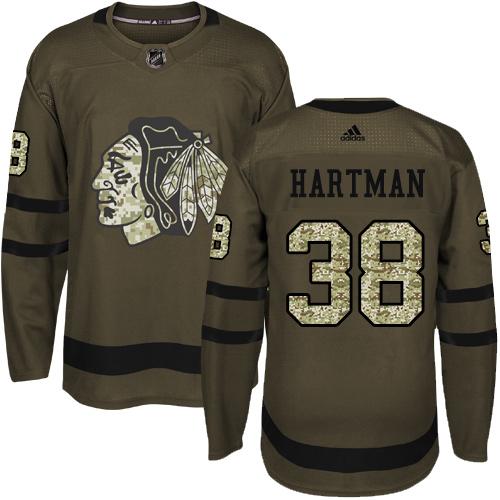 Adidas Chicago Blackhawks #38 Ryan Hartman Green Salute to Service Stitched Jersey Men's