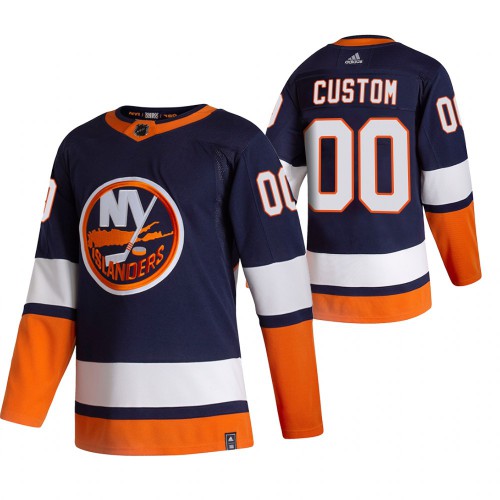 New York Islanders Custom Navy Blue Men's Adidas 2020-21 Reverse Retro Alternate Jersey