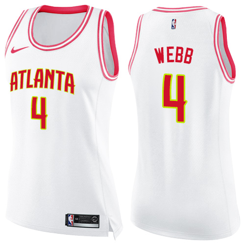 Atlanta Hawks #4 Spud Webb White/Pink Womens Swingman Fashion Jersey Womens