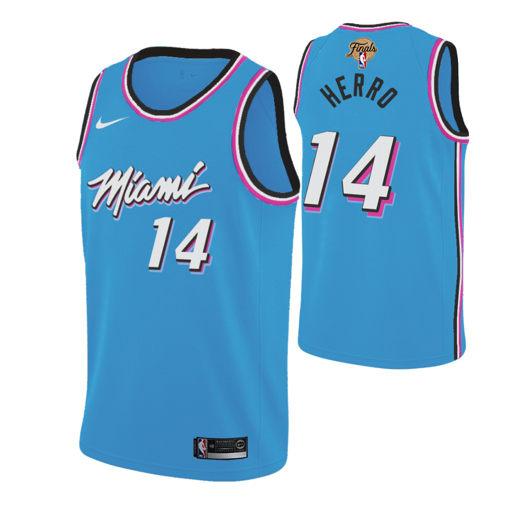 Heat #14 Tyler Herro 2023 Finals Patch Blue Miami City Edition Jersey