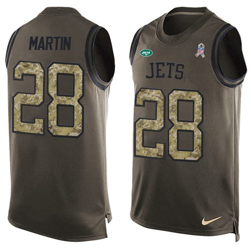 Jets #28 Curtis Martin Green Men's Stitched Limited Salute To Service Tank Top Jersey