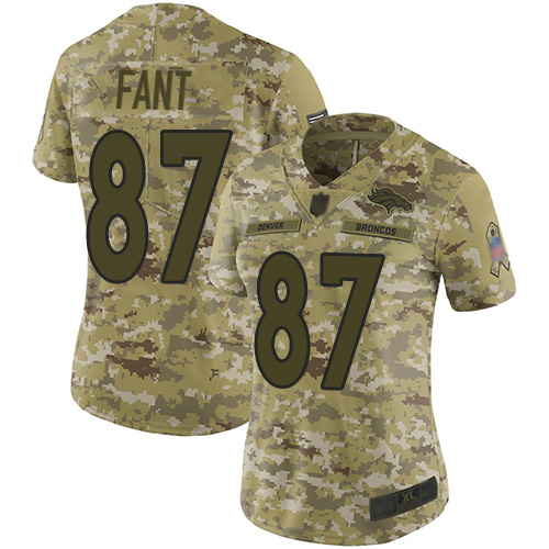 Denver Broncos #87 Noah Fant Camo Women's Stitched Limited 2018 Salute to Service Jersey Womens