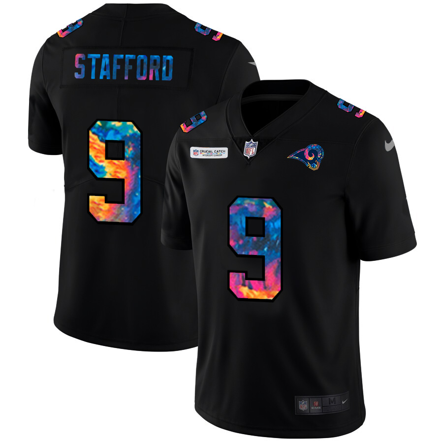Los Angeles Rams #9 Matthew Stafford Men's Multi-Color Black 2020 Crucial Catch Vapor Untouchable Limited Jersey