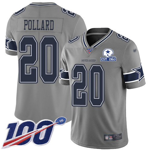 Cowboys #20 Tony Pollard Gray Men's Stitched With Established In 1960 Patch Limited Inverted Legend 100th Season Jersey
