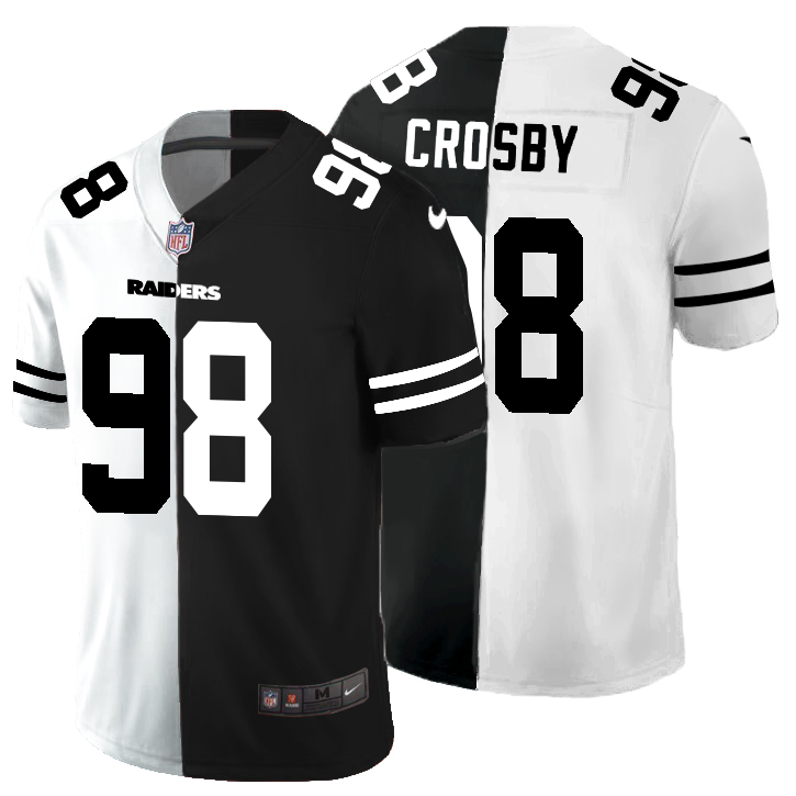 Las Vegas Raiders #98 Maxx Crosby Men's Black V White Peace Split Vapor Untouchable Limited Jersey