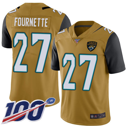 Jaguars #27 Leonard Fournette Gold Men's Stitched Limited Rush 100th Season Jersey