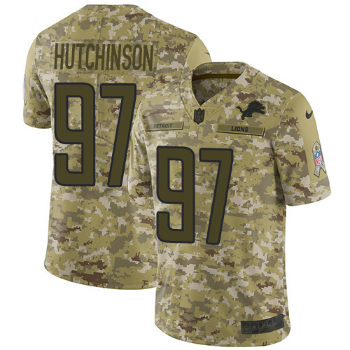 Lions #97 Aidan Hutchinson Camo Youth Stitched Limited 2018 Salute To Service Jersey