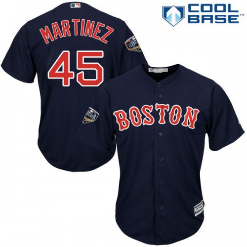 Boston Red Sox #45 Pedro Martinez Navy Blue New Cool Base 2018 World Series Stitched Jersey Men's