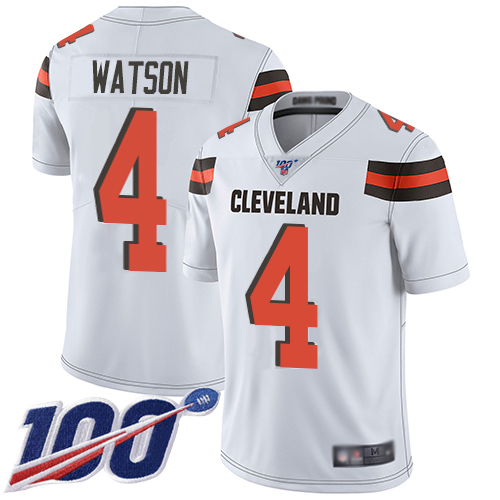 Browns #4 Deshaun Watson White Men's Stitched 100th Season Vapor Limited Jersey