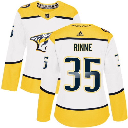 Adidas Nashville Predators #35 Pekka Rinne White Road Authentic Women's Stitched Jersey Womens