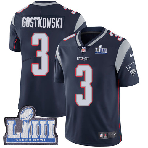 New England Patriots #3 Stephen Gostkowski Navy Blue Team Color Super Bowl LIII Bound Men's Stitched Vapor Untouchable Limited Jersey Men's