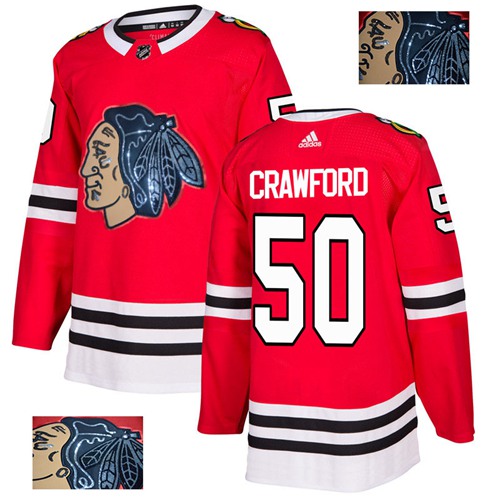 Adidas Chicago Blackhawks #50 Corey Crawford Red Home Authentic Fashion Gold Stitched Jersey Men's