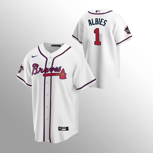 Atlanta Atlanta Braves #1 Ozzie Albies Men's 150th Anniversary 2021 World Series Game Jersey - White Men's