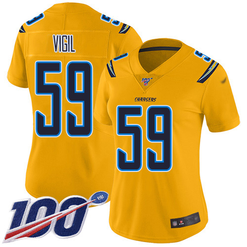 Los Angeles Chargers #59 Nick Vigil Gold Women's Stitched Limited Inverted Legend 100th Season Jersey Womens