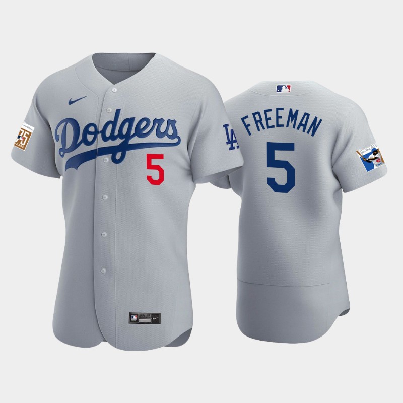 Los Angeles Dodgers #5 Freddie Freeman Men's Jackie Robinson 75th Anniversary Authentic Jersey - Gray