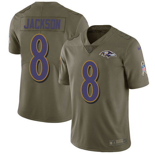 Ravens #8 Lamar Jackson Olive Youth Stitched Limited 2017 Salute To Service Jersey