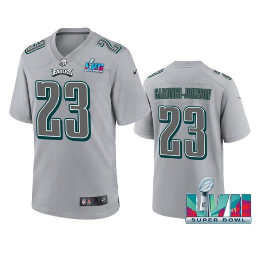 Eagles #23 C.J. Gardner-Johnson Men's Super Bowl LVII Patch Atmosphere Fashion Game Jersey - Gray