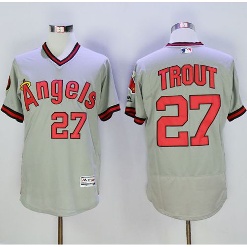 Los Angeles Angels of Anaheim #27 Mike Trout Grey Flexbase Authentic Collection Cooperstown Stitched Jersey Men's